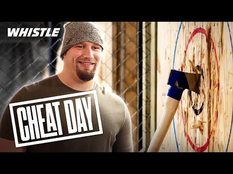 How Hard Can A Pro Football Player Throw An AXE? | Lane Johnson Cheat Day